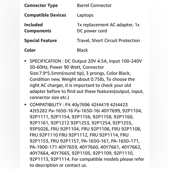 A/C Adapter Charger for Lenovo Thinkpad - Picture 11 of 11